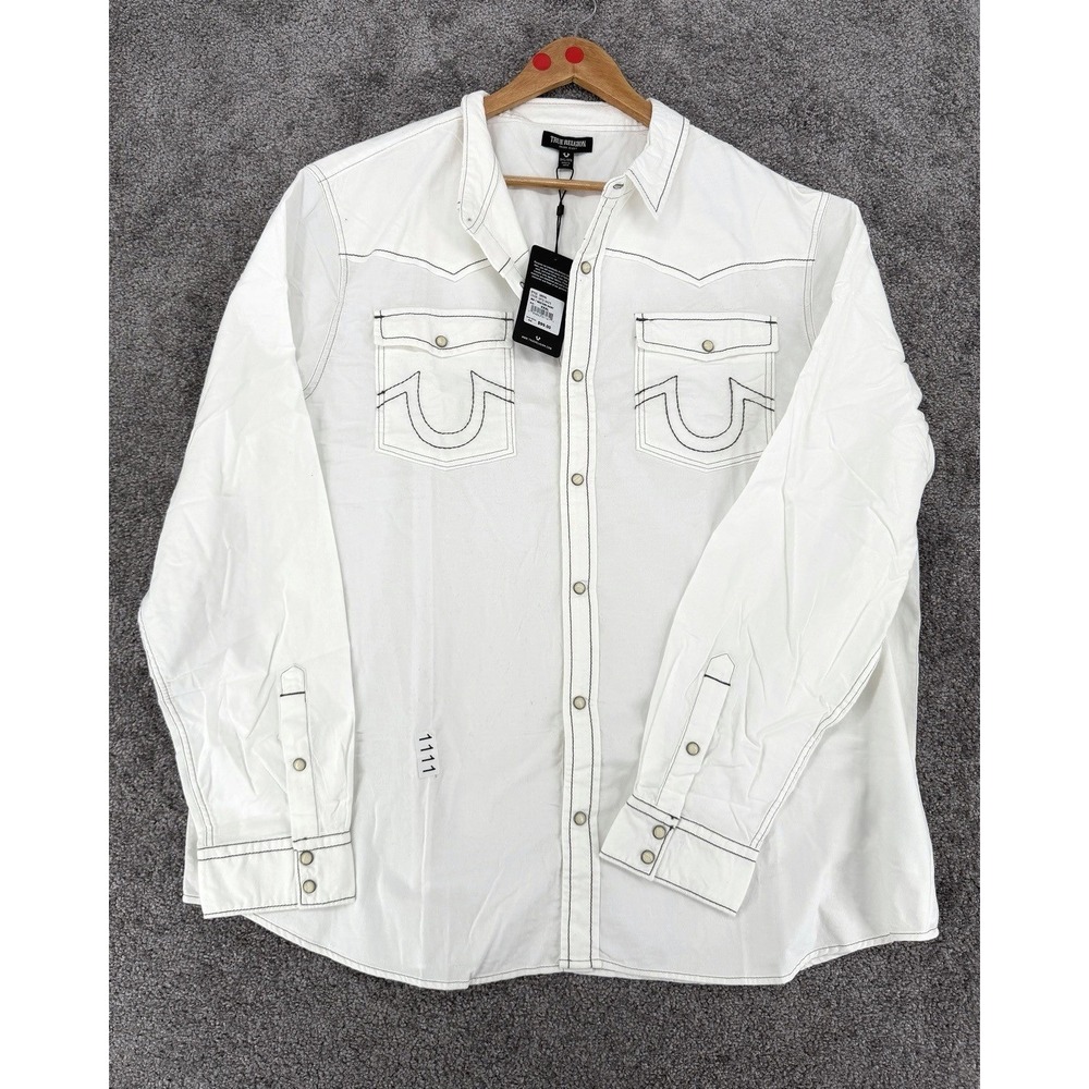 NWT True Religion Big T Western Shirt Optic White 3XL Snap Button NWT